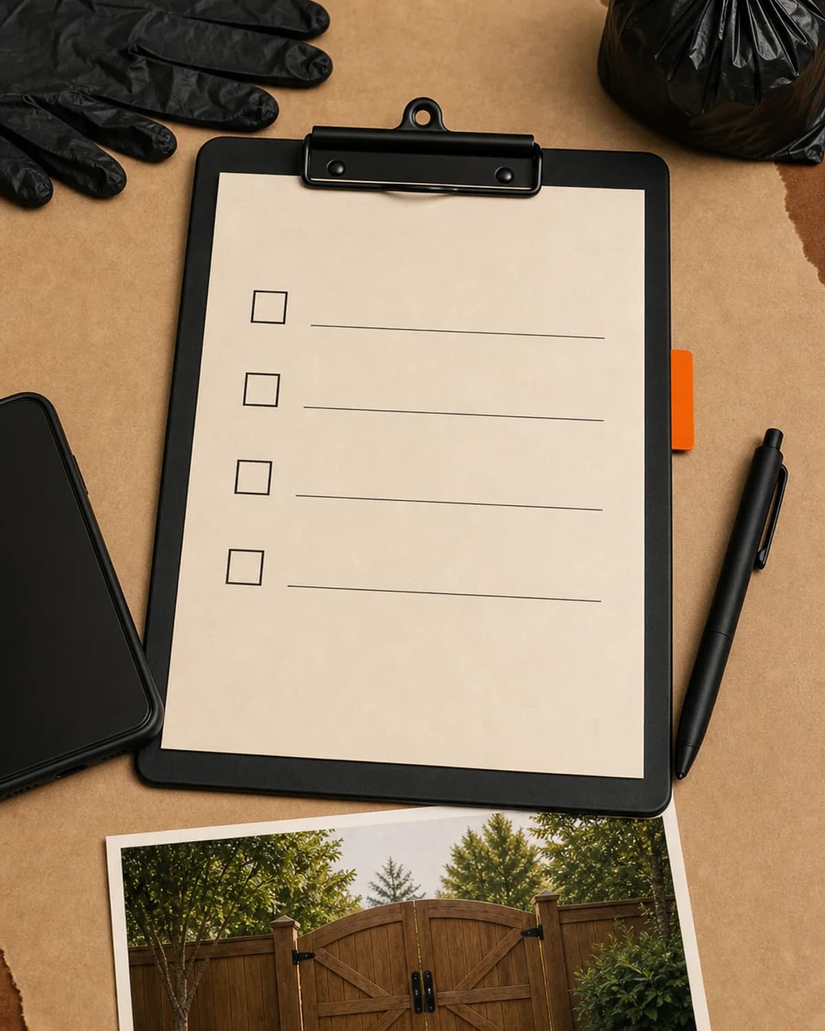 Black clipboard holding a blank checklist sheet